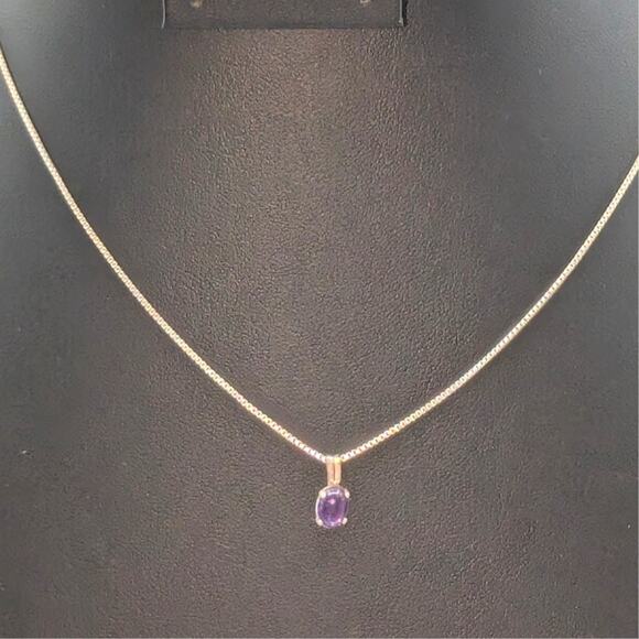 Vintage Sterling Silver Amethyst Cabochon Pendant Box Chain 16" Necklace - Picture 1 of 8